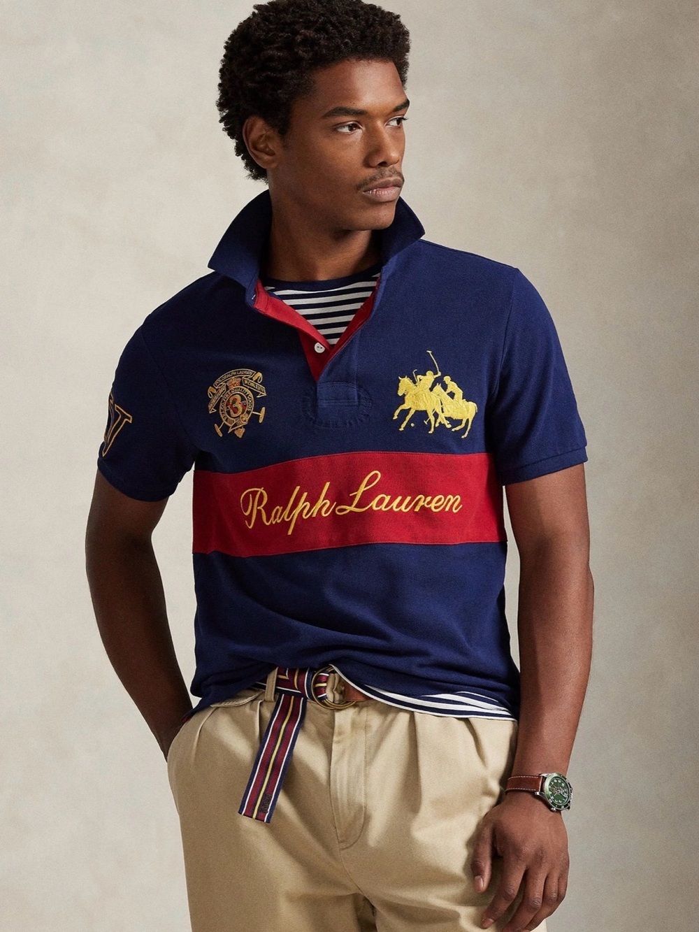 Ralph Lauren Navy Polo with Red Chest Band and Gold Embroidery - Picture 2 of 2